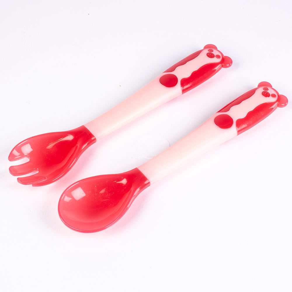 Baby Temperature Sensing Spoon And Fork Set, Bendable Silicone Baby Utensils BPA Free