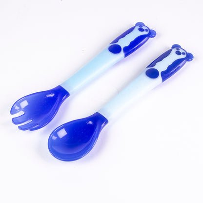 Baby Temperature Sensing Spoon And Fork Set,  Bendable Silicone Baby Utensils BPA Free, blue