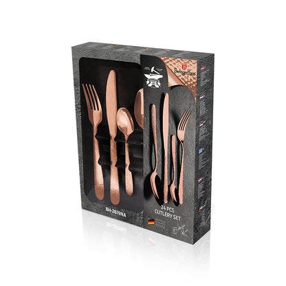 Berlinger Haus 24-Piece Cutlery Set – Rose Gold Stainless Steel Flatware for 6, Mirror Finish, Dinner Knives, Forks, Spoons & Teaspoons