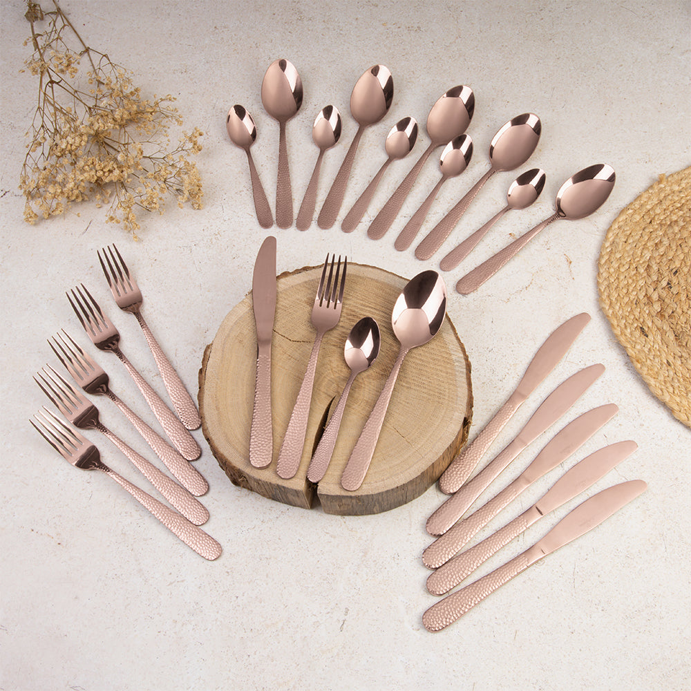 Berlinger Haus 24-Piece Cutlery Set – Rose Gold Stainless Steel Flatware for 6, Mirror Finish, Dinner Knives, Forks, Spoons & Teaspoons