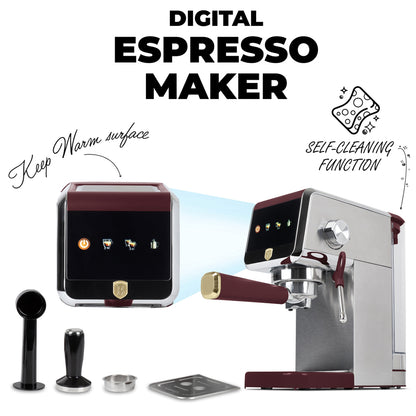 Berlinger Haus Leonardo Digital Espresso Machine – 20 Bar Coffee Maker with Milk Frother