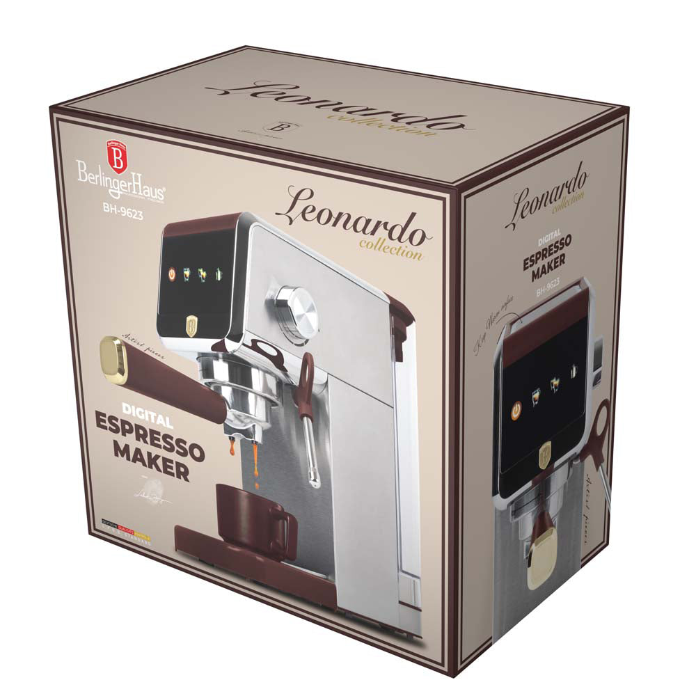 Berlinger Haus Leonardo Digital Espresso Machine – 20 Bar Coffee Maker with Milk Frother