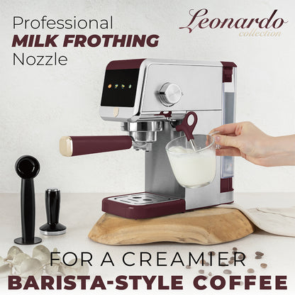 Berlinger Haus Leonardo Digital Espresso Machine – 20 Bar Coffee Maker with Milk Frother