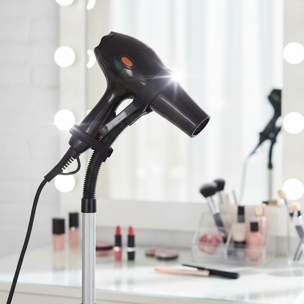 Hands-Free Hair Dryer Holder Stand – Adjustable Gooseneck, 360° Rotation