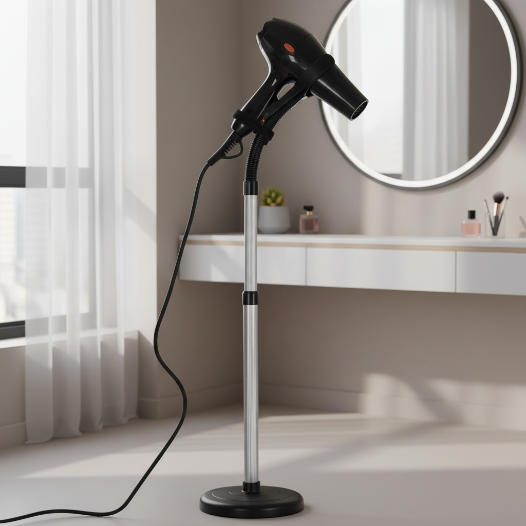 Hands-Free Hair Dryer Holder Stand – Adjustable Gooseneck, 360° Rotation