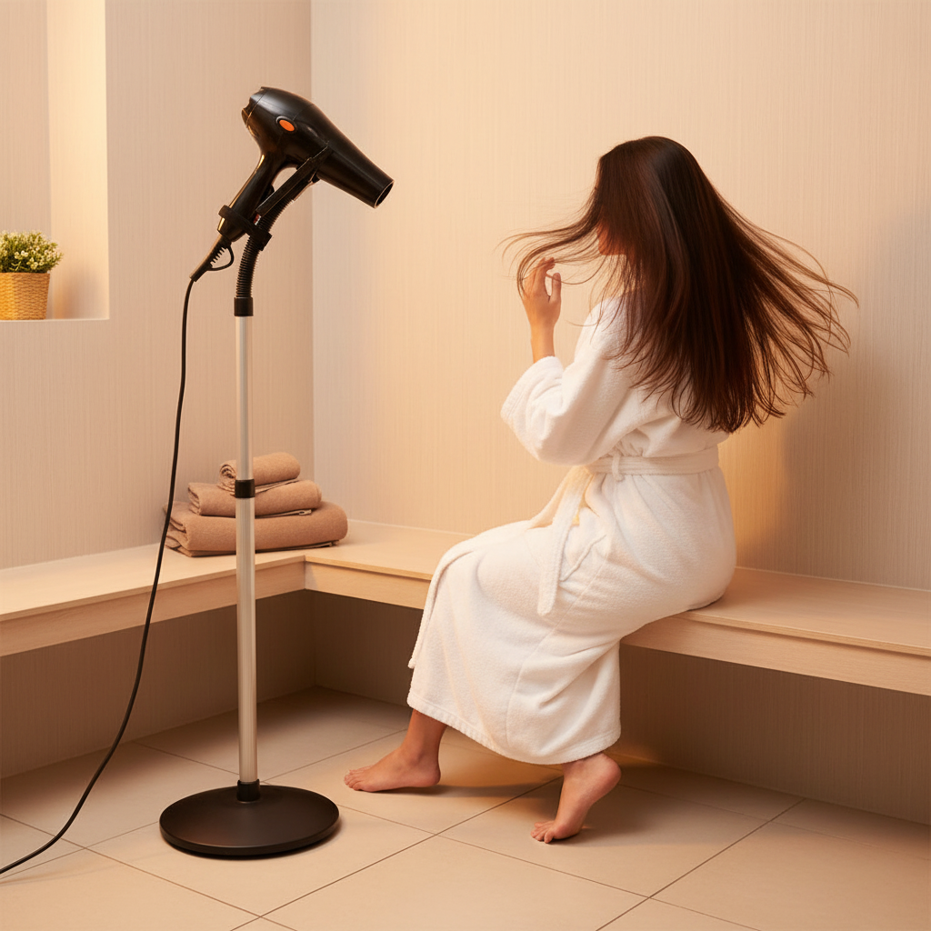 Hands-Free Hair Dryer Holder Stand – Adjustable Gooseneck, 360° Rotation