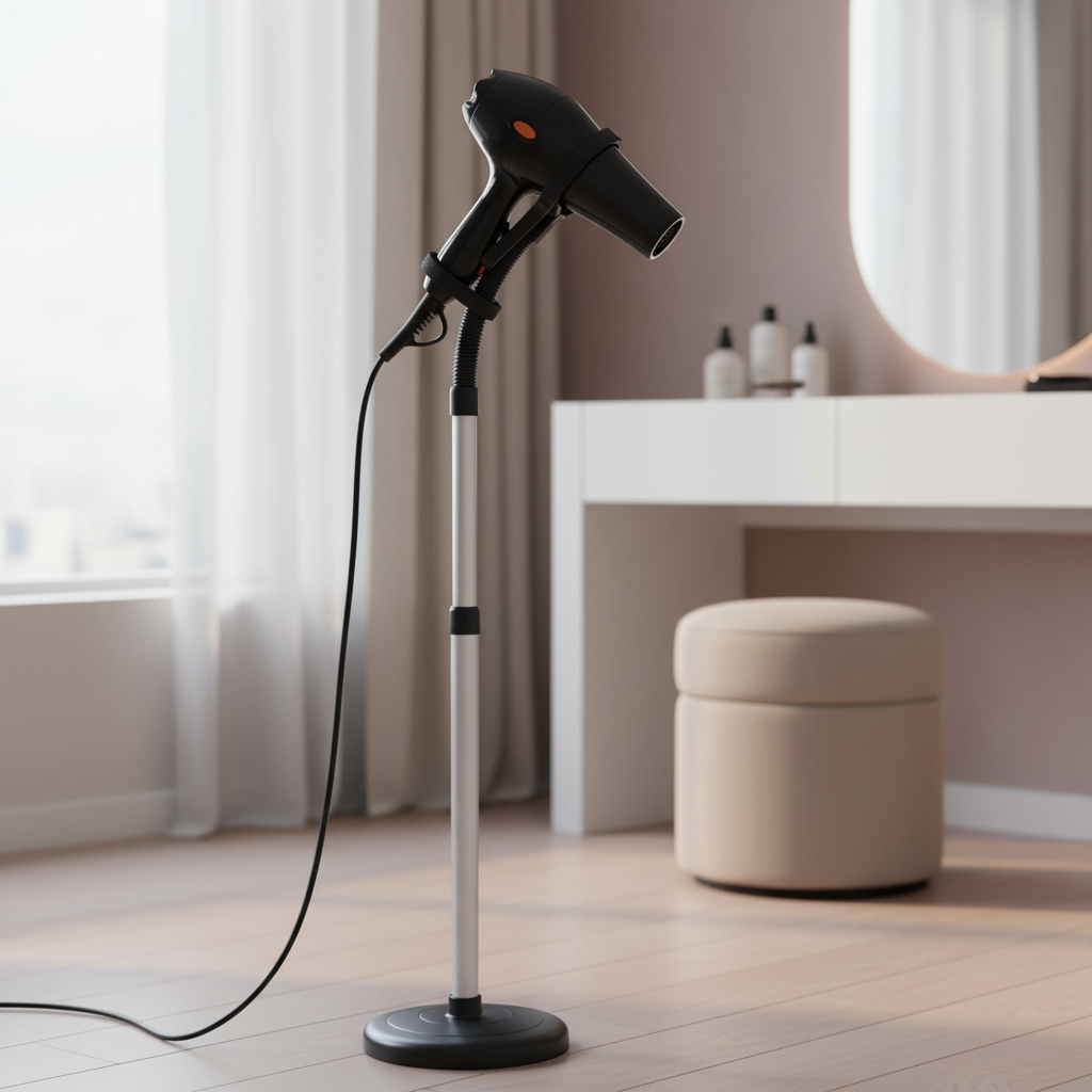 Hands-Free Hair Dryer Holder Stand – Adjustable Gooseneck, 360° Rotation