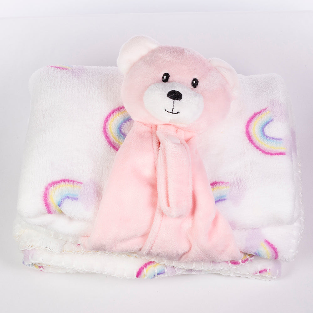 Baby Blanket With Comforter Set Pink 90x75cm, 100% Wool Baby Blanket And Security Blanket - Soft Baby Comforter 30cm With Plush Blanket, pink