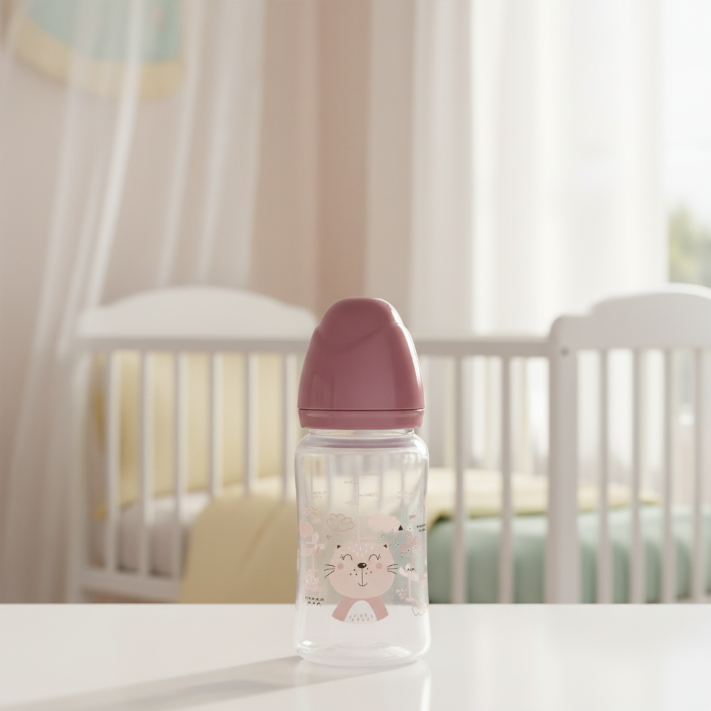 Baby Feeding Bottle 240ml Pink –  BPA-Free Plastic Body, High-Quality Silicone Nipple, Anti-Colic Feeding Design