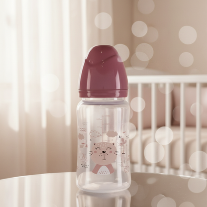 Baby Feeding Bottle 240ml Pink –  BPA-Free Plastic Body, High-Quality Silicone Nipple, Anti-Colic Feeding Design