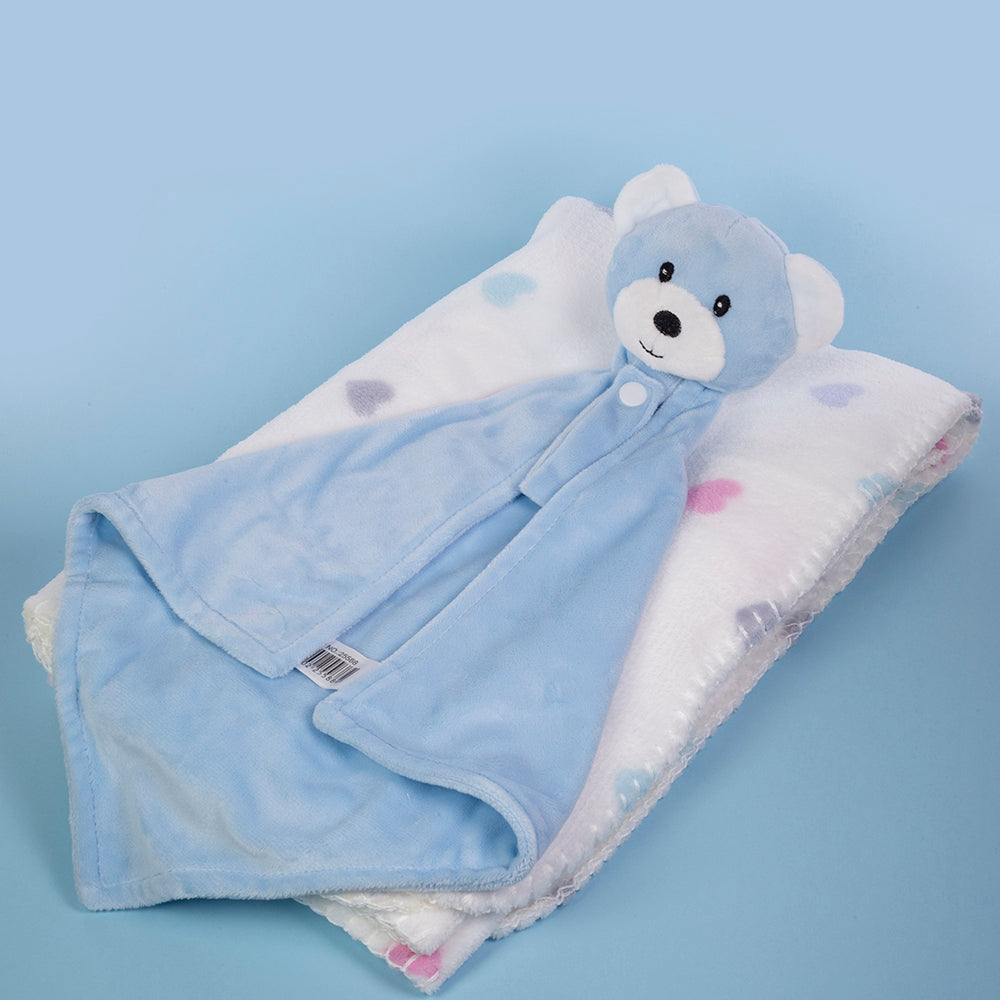 Baby Blanket With Comforter Set Pink 90x75cm, 100% Wool Baby Blanket And Security Blanket - Soft Baby Comforter 30cm With Plush Blanket, blue