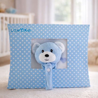 Baby Blanket With Comforter Set Pink 90x75cm, 100% Wool Baby Blanket And Security Blanket - Soft Baby Comforter 30cm With Plush Blanket, blue