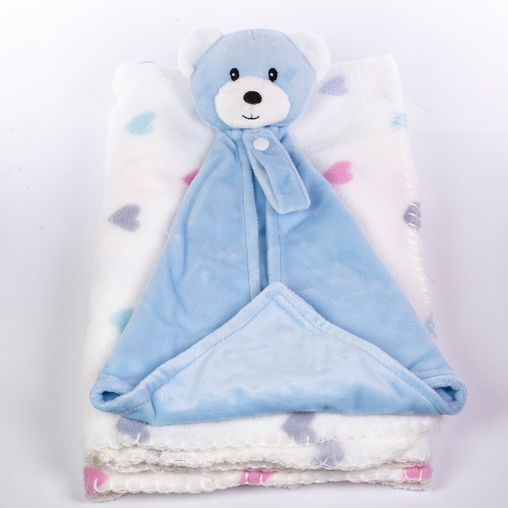 Baby Blanket With Comforter Set Pink 90x75cm, 100% Wool Baby Blanket And Security Blanket - Soft Baby Comforter 30cm With Plush Blanket, blue