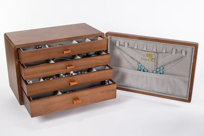 Emporia Wooden Jewelry Box – Multi-Layer Jewelry Organizer with Drawers, Necklace Hooks & Velvet Lining