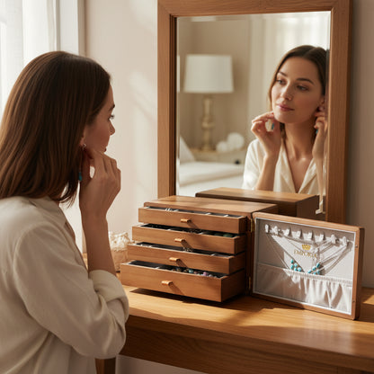 Emporia Wooden Jewelry Box – Multi-Layer Jewelry Organizer with Drawers, Necklace Hooks & Velvet Lining