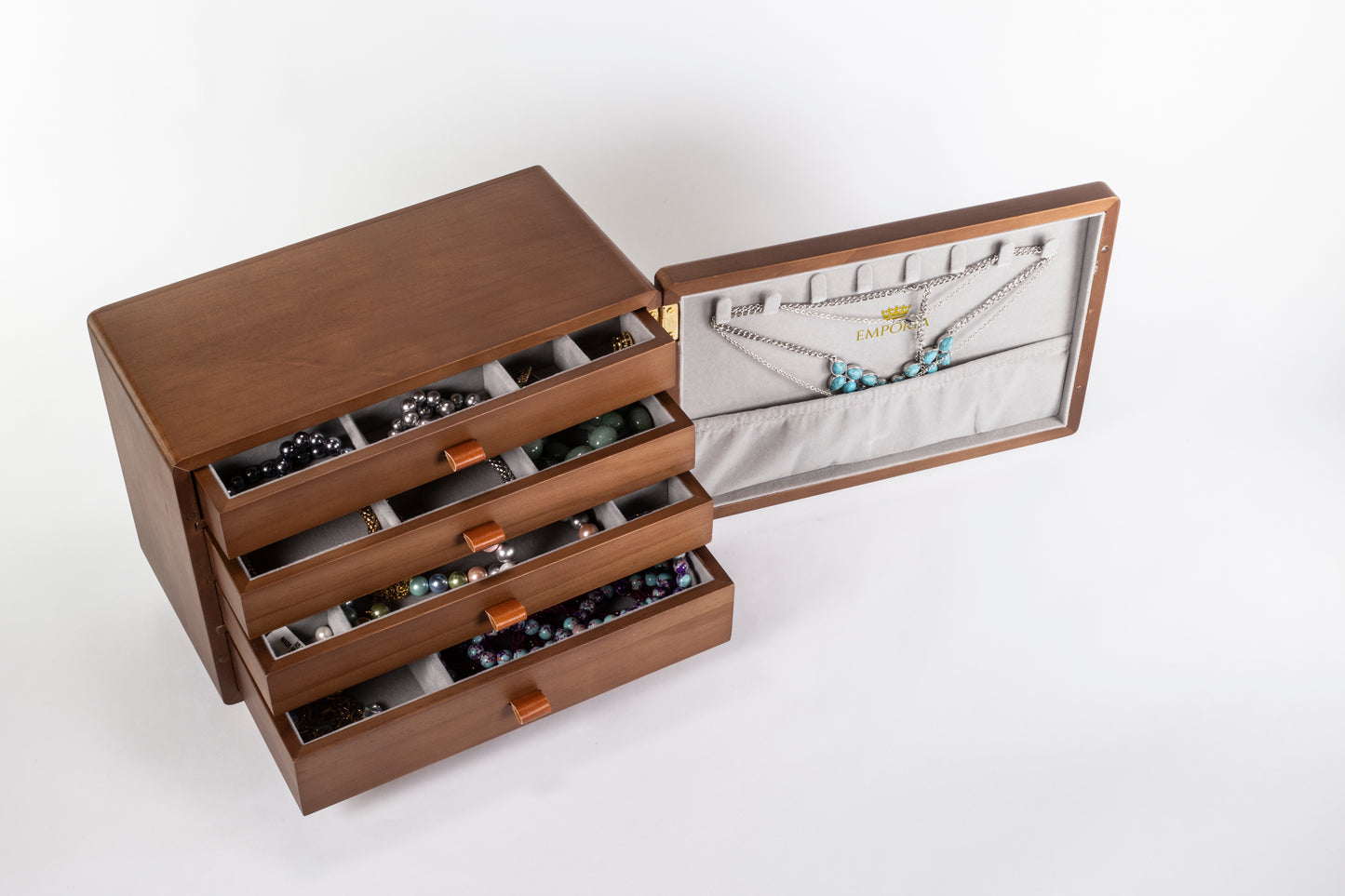 Emporia Wooden Jewelry Box – Multi-Layer Jewelry Organizer with Drawers, Necklace Hooks & Velvet Lining