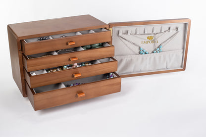 Emporia Wooden Jewelry Box – Multi-Layer Jewelry Organizer with Drawers, Necklace Hooks & Velvet Lining