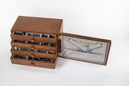 Emporia Wooden Jewelry Box – Multi-Layer Jewelry Organizer with Drawers, Necklace Hooks & Velvet Lining
