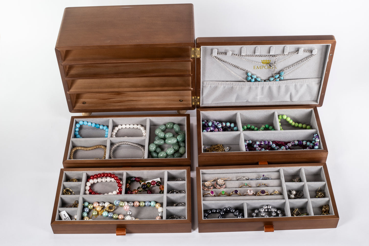Emporia Wooden Jewelry Box – Multi-Layer Jewelry Organizer with Drawers, Necklace Hooks & Velvet Lining