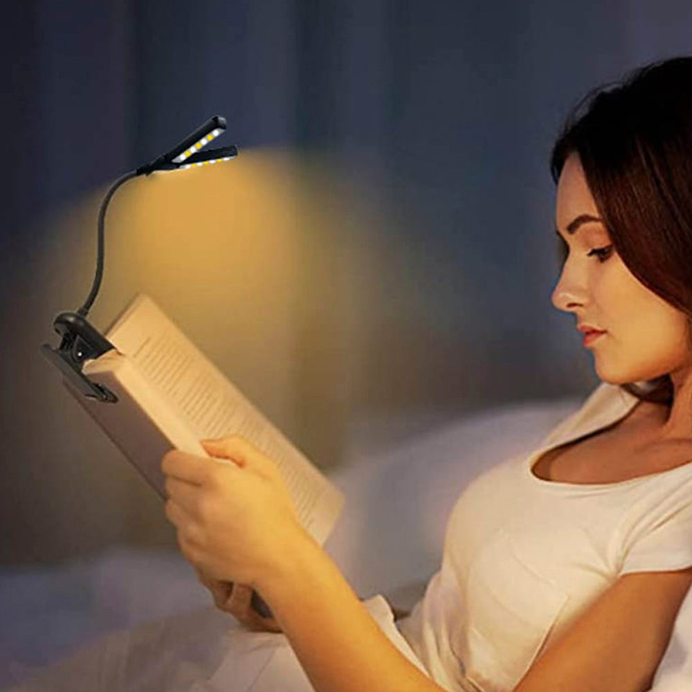 Lumeflex Dual Head LED Reading Light – Clip-On Book Lamp with 3 Color Modes