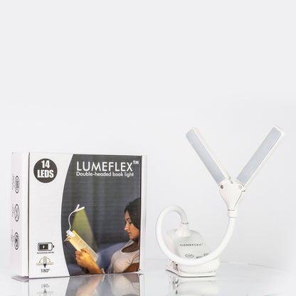 Lumeflex Dual Head LED Reading Light, white – Clip-On Book Lamp with 3 Color Modes