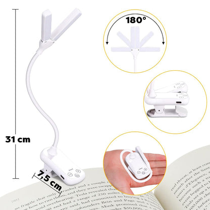 Lumeflex Dual Head LED Reading Light, white – Clip-On Book Lamp with 3 Color Modes