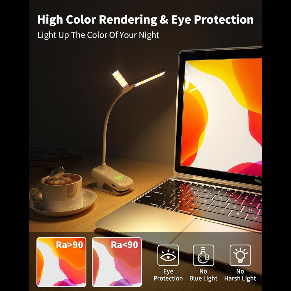 Lumeflex Dual Head LED Reading Light, white – Clip-On Book Lamp with 3 Color Modes