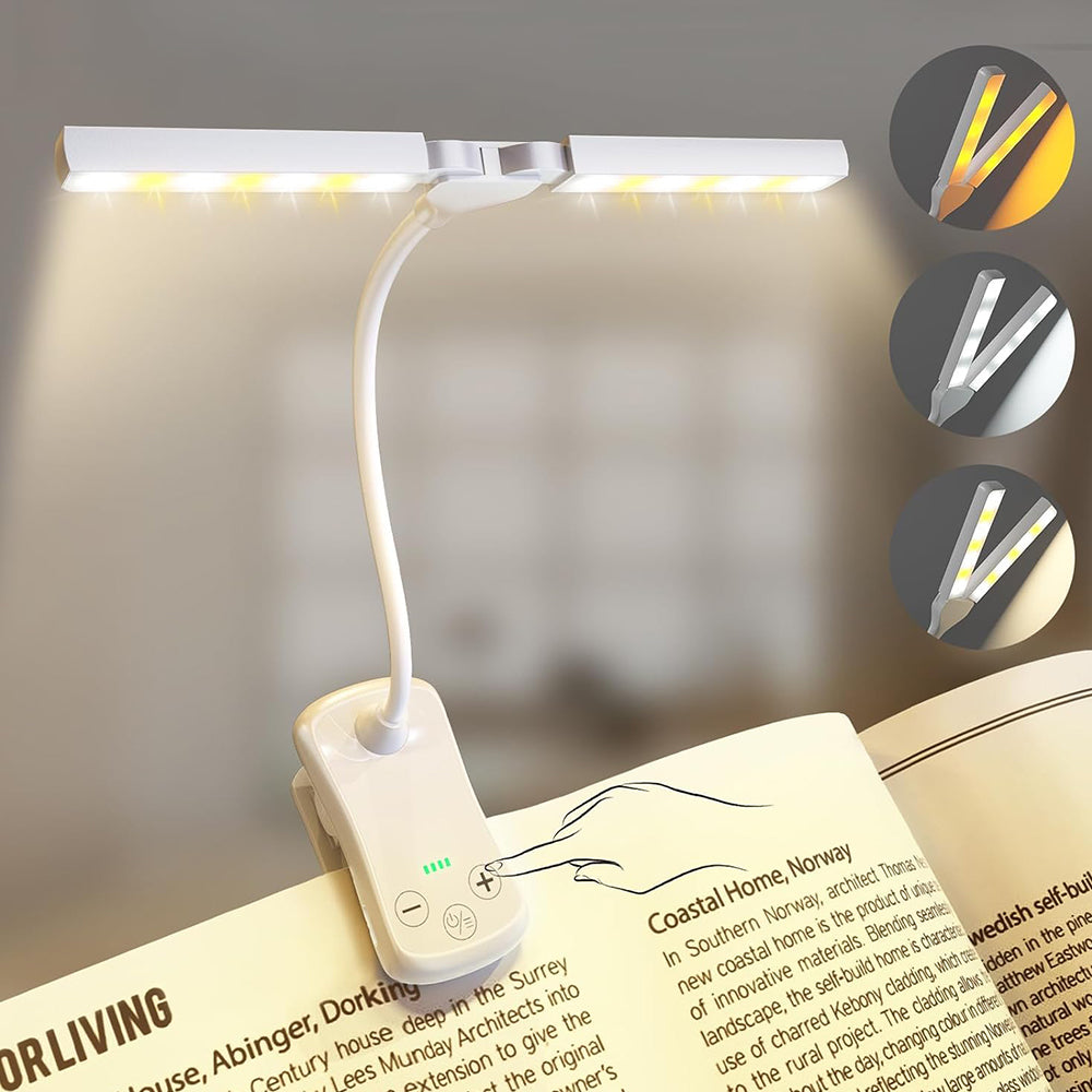 Lumeflex Dual Head LED Reading Light, white – Clip-On Book Lamp with 3 Color Modes