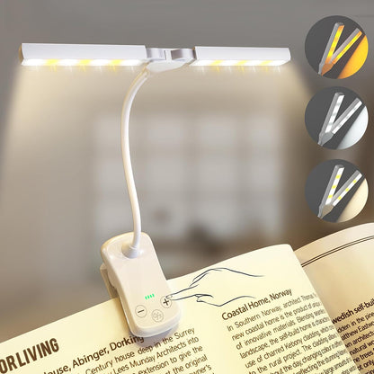 Lumeflex Dual Head LED Reading Light, white – Clip-On Book Lamp with 3 Color Modes