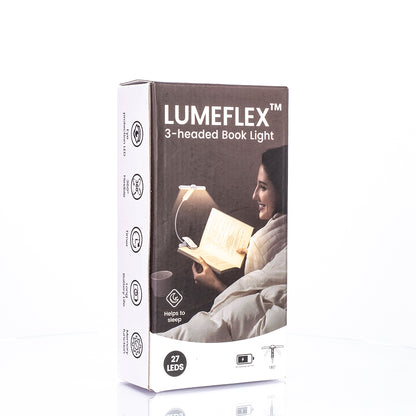 LumeFlex 3-Head LED Book Light – Clip-On Reading Lamp, White