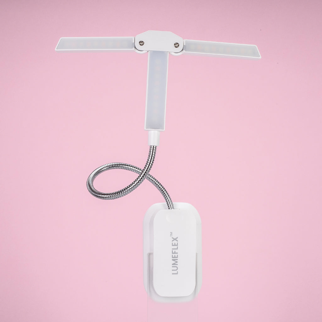 LumeFlex 3-Head LED Book Light – Clip-On Reading Lamp, White