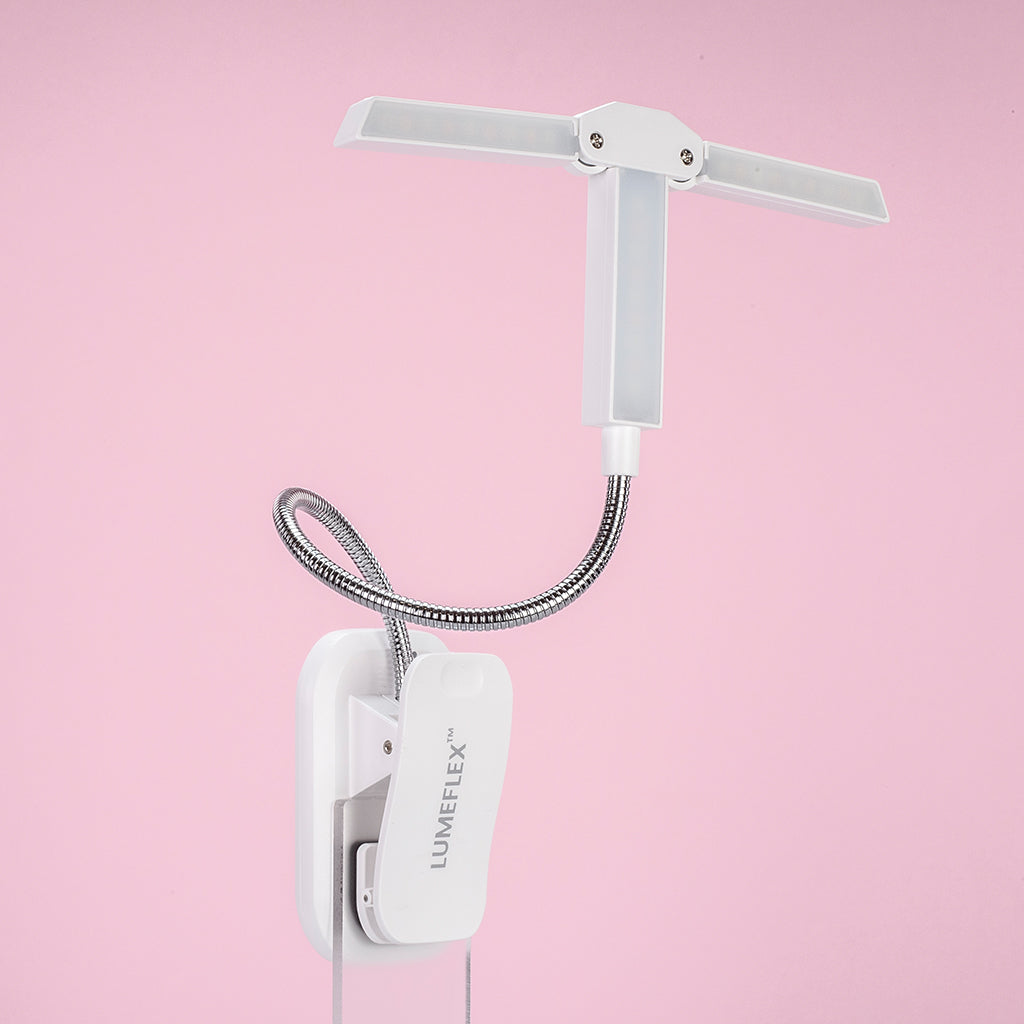 LumeFlex 3-Head LED Book Light – Clip-On Reading Lamp, White