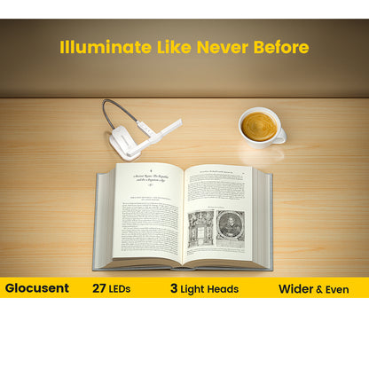 LumeFlex 3-Head LED Book Light – Clip-On Reading Lamp, White