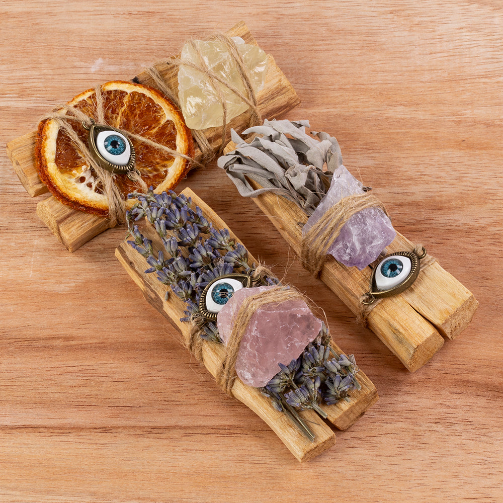 Palo Santo Incense Stick Set – 3 Pack Sacred Wood with Healing Crystals