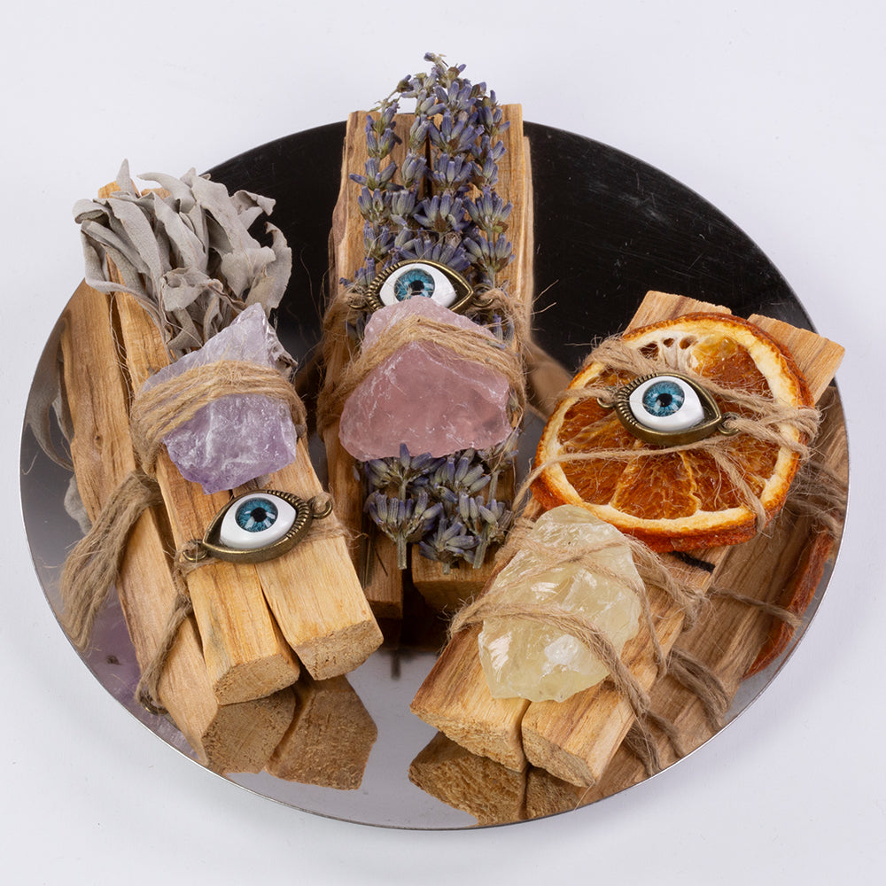Palo Santo Incense Stick Set – 3 Pack Sacred Wood with Healing Crystals