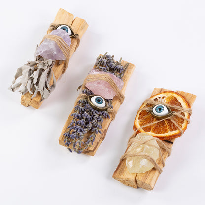 Palo Santo Incense Stick Set – 3 Pack Sacred Wood with Healing Crystals