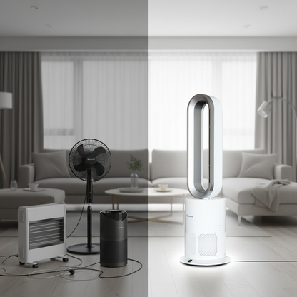 TurboAirStar Bladeless Air Purifier Fan Heater – 3-in-1 HEPA H13 Climate Control