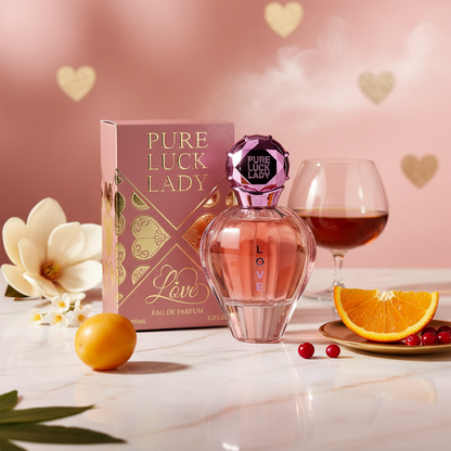 Linn Young Pure Luck Lady Love Eau de Parfum 100ml – Women’s Citrus Perfume with Orange, Cranberry, Magnolia, Osmanthus, Plum, Cognac, Patchouli, White Musk – Fresh Fruity Floral Scent, Long-lasting Elegant Perfume