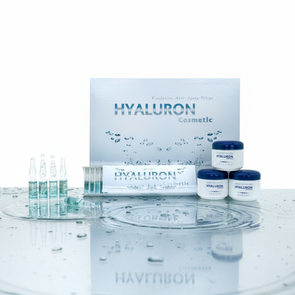 Hyaluron Skincare Set – Exfoliating Scrub, Day & Night Creams, 15 Hyaluron Ampoules, Premium 125ml