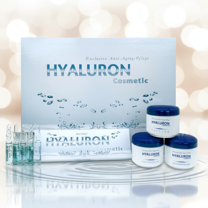 Hyaluron Skincare Set – Exfoliating Scrub, Day & Night Creams, 15 Hyaluron Ampoules, Premium 125ml
