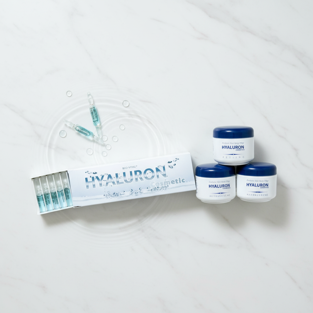 Hyaluron Skincare Set – Exfoliating Scrub, Day & Night Creams, 15 Hyaluron Ampoules, Premium 125ml