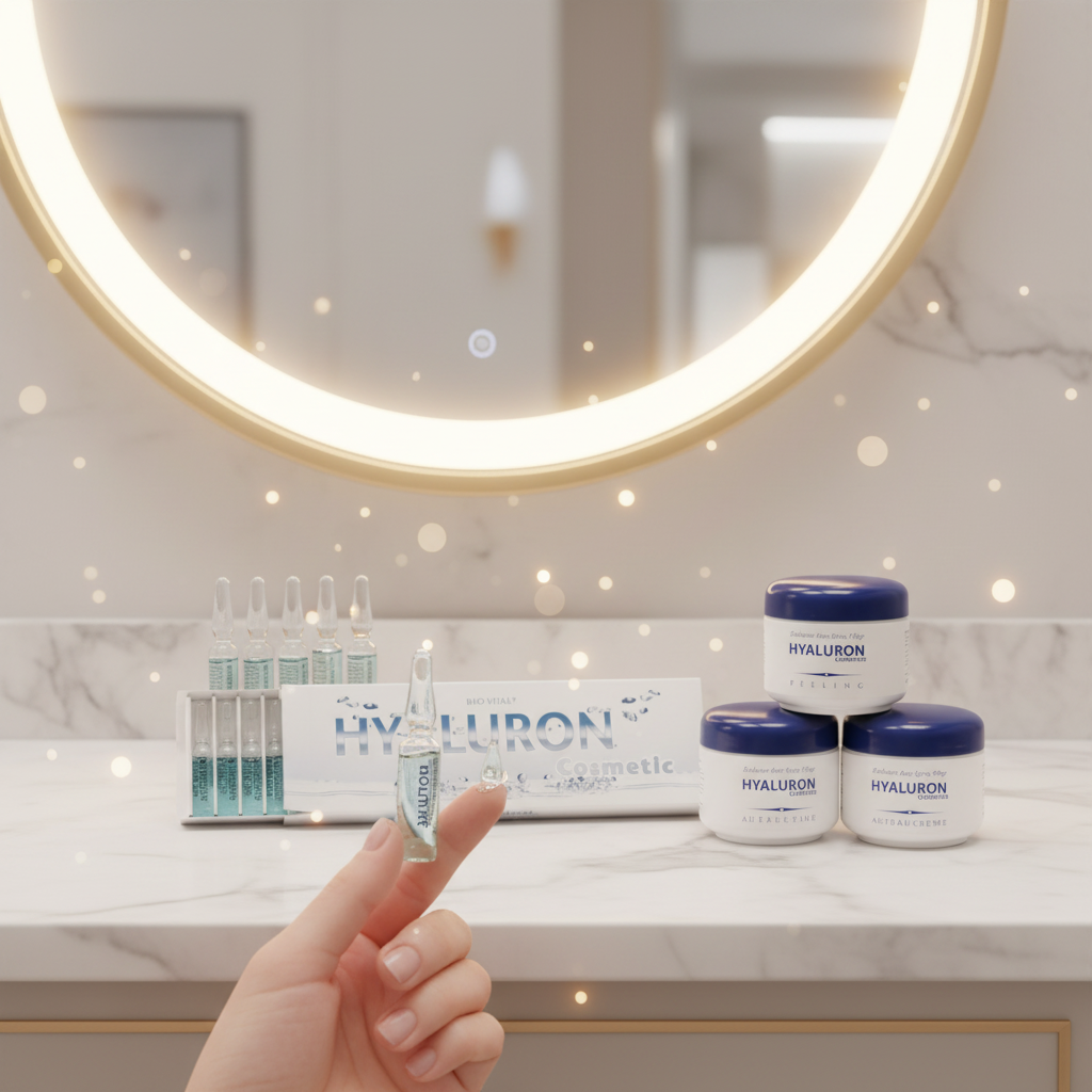 Hyaluron Skincare Set – Exfoliating Scrub, Day & Night Creams, 15 Hyaluron Ampoules, Premium 125ml
