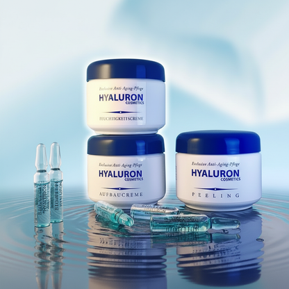 Hyaluron Skincare Set – Exfoliating Scrub, Day & Night Creams, 15 Hyaluron Ampoules, Premium 125ml