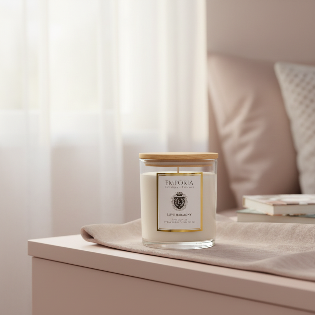 Emporia Organics Soy Wax Candle 230g – Strawberry Champagne Scent with Rose Quartz Crystal