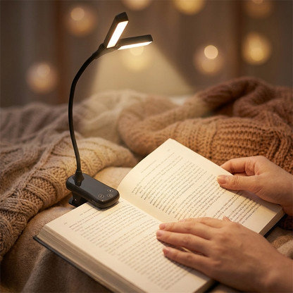 Lumeflex Dual Head LED Reading Light – Clip-On Book Lamp with 3 Color Modes