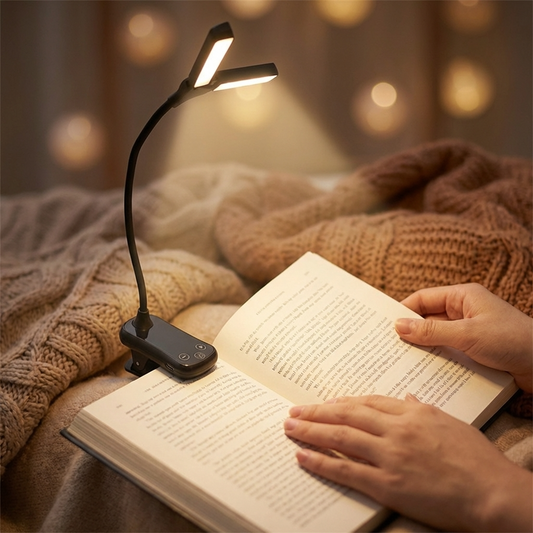 Lumeflex Dual Head LED Reading Light – Clip-On Book Lamp with 3 Color Modes