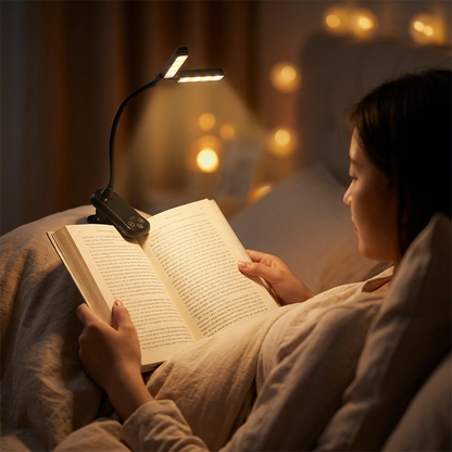 Lumeflex Dual Head LED Reading Light – Clip-On Book Lamp with 3 Color Modes