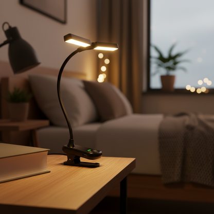 Lumeflex Dual Head LED Reading Light – Clip-On Book Lamp with 3 Color Modes