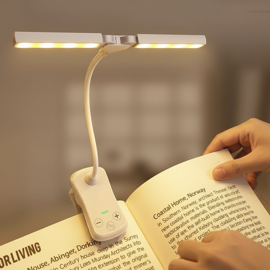 Lumeflex Dual Head LED Reading Light, white – Clip-On Book Lamp with 3 Color Modes