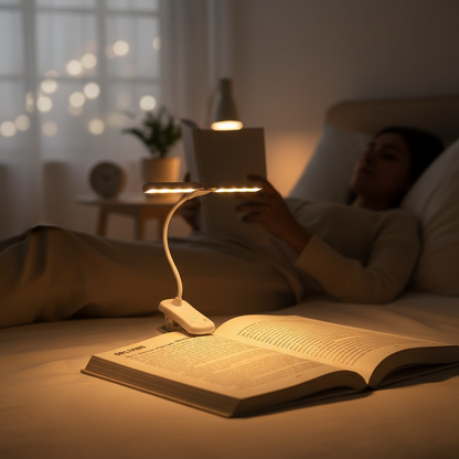 Lumeflex Dual Head LED Reading Light, white – Clip-On Book Lamp with 3 Color Modes